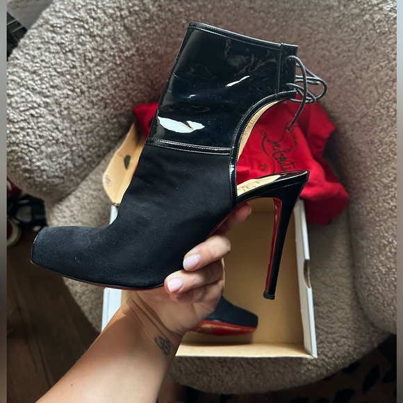 Christian Louboutin Black Suede And Patent Leather Jos Style Ankle Booties - Picture 9 of 10